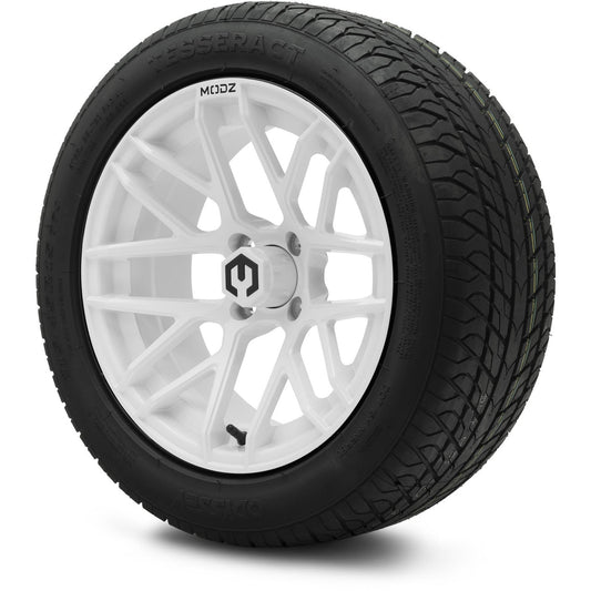 MODZ® 15" Matrix Glossy White  Wheels & Street Tires Combo (Odyssey Tesseract Steel-Belted Radial 215/45-R15)