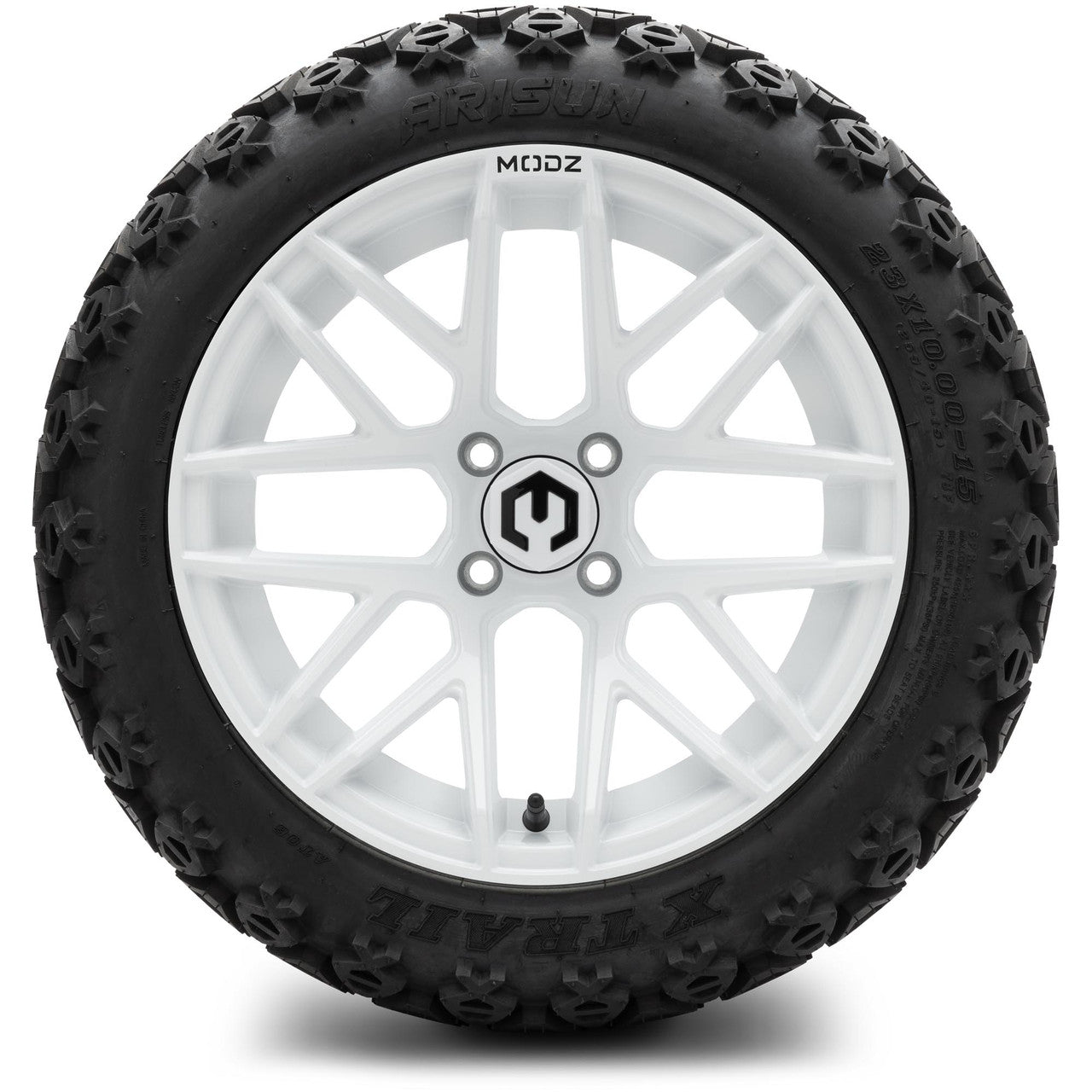 MODZ® 15" Matrix Glossy White Wheels & Off-Road Tires Combo (Arisun X-Trail All-Terrain 23x10-15)
