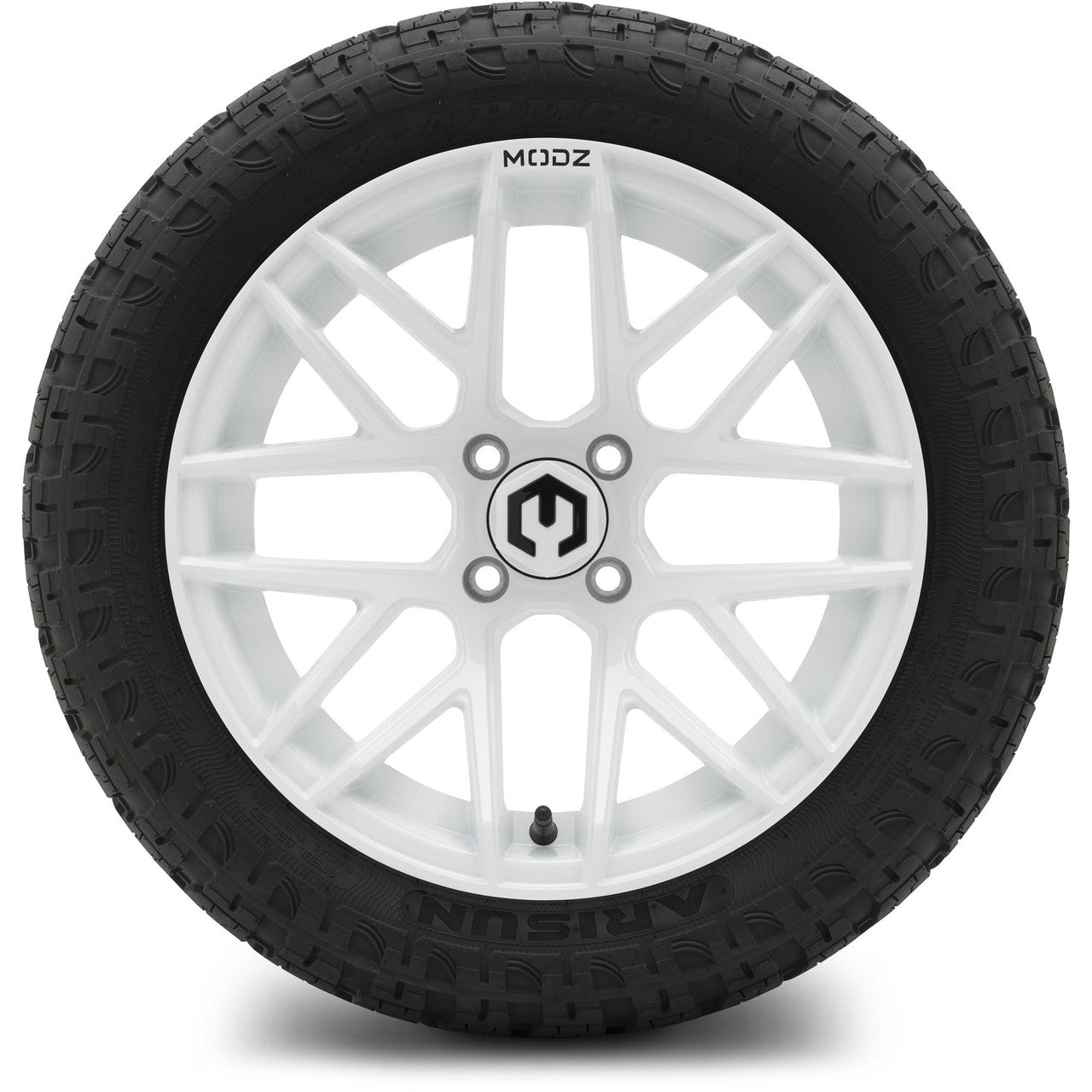 MODZ® 15" Matrix Glossy White Wheels & Off-Road Tires Combo (Arisun X-Trail All-Terrain 23x10-15)