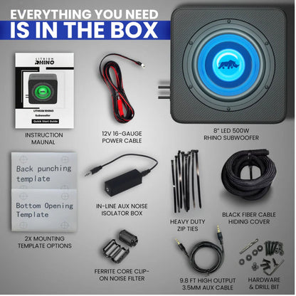 Lithium Rhino Led 8" Subwoofer W/ Aux Cable