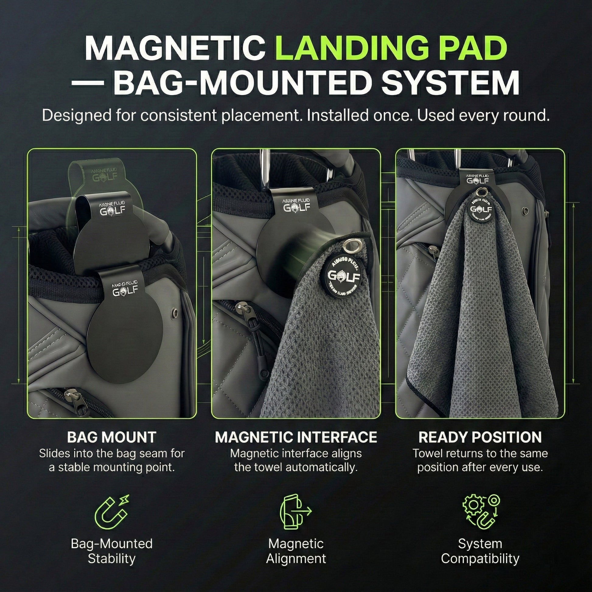 Stubby Magnetic Golf Towel + Landing Pad System