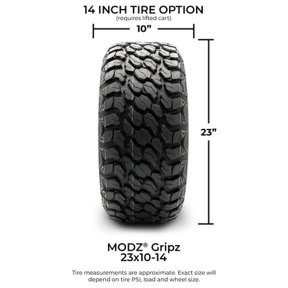 MODZ® 14" Mayhem Brushed Gunmetal with Ball Mill Wheels & Off-Road Tires Combo (MODZ Gripz 23x10-14)