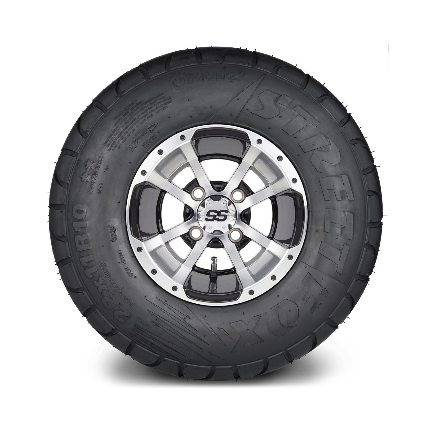 MODZ® 10" Storm Trooper Machined Black Wheels & Street Tires Combo (MODZ Street Fox Radial 22x11-10)