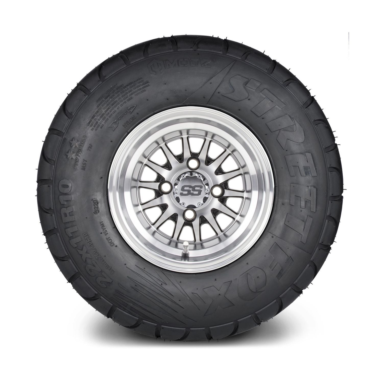 MODZ® 10" Medusa Machined Black Wheels & Street Tires Combo (MODZ Street Fox Radial 22x11-10)