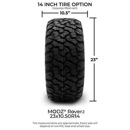 MODZ® 14" Vortex Machined Black Wheels & Off-Road Tires Combo (Arisun X-Armory All-Terrain 23x10-14 Radial)