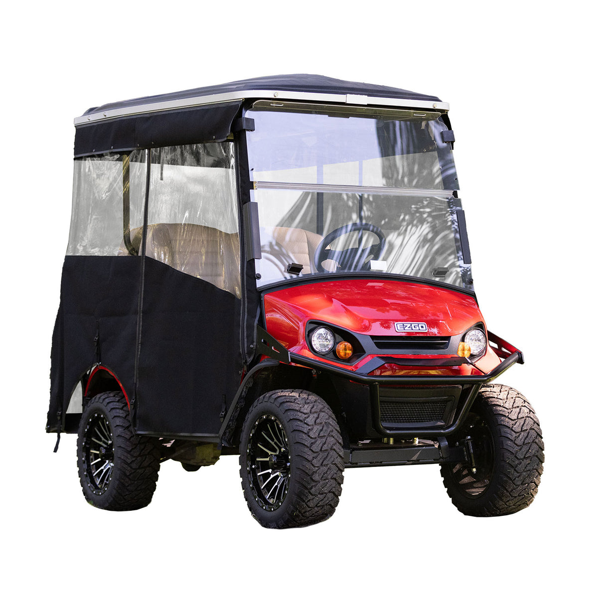 RedDot EZGO Express S4 Elite with 80” Non Modular Top Allguard Black 3-Sided Track Style Enclosure (Years 2023-Up)