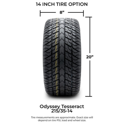MODZ® 14" Godfather Glossy Black Wheels & Street Tires Combo (Odyssey Tesseract Steel Belted Radial 215/35-14)