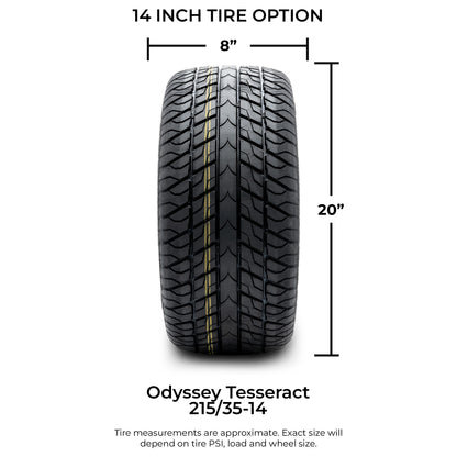 MODZ® 14" Vampire Machined Black Wheels & Street Tires Combo (Odyssey Tesseract Steel Belted Radial 215/35-14)