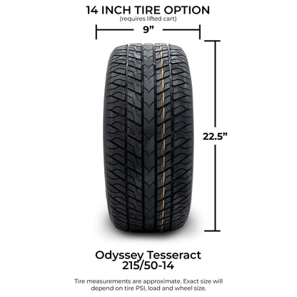MODZ® 14" Mayhem Brushed Gunmetal with Ball Mill Wheels & Street Tires Combo (Odyssey Tesseract Steel Belted Radial 215/50-14)