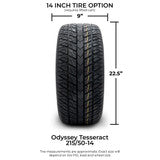 MODZ® 14" Godfather Glossy Black Wheels & Street Tires Combo (Odyssey Tesseract Steel Belted Radial 215/50-14)