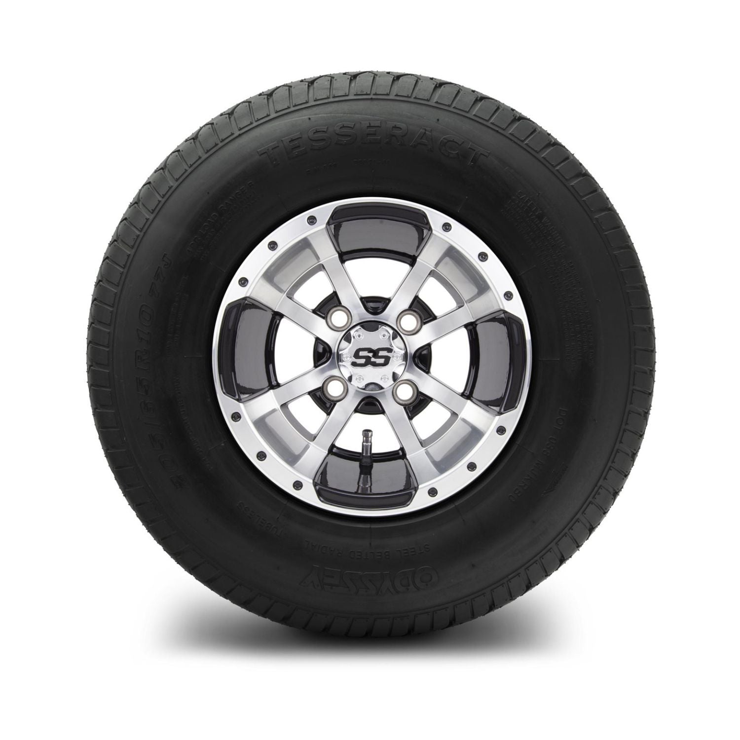 MODZ® 10" Storm Trooper Machined Black Wheels & Street Tires Combo (Odyssey Tesseract Steel-Belted Radial 205/65-R10)