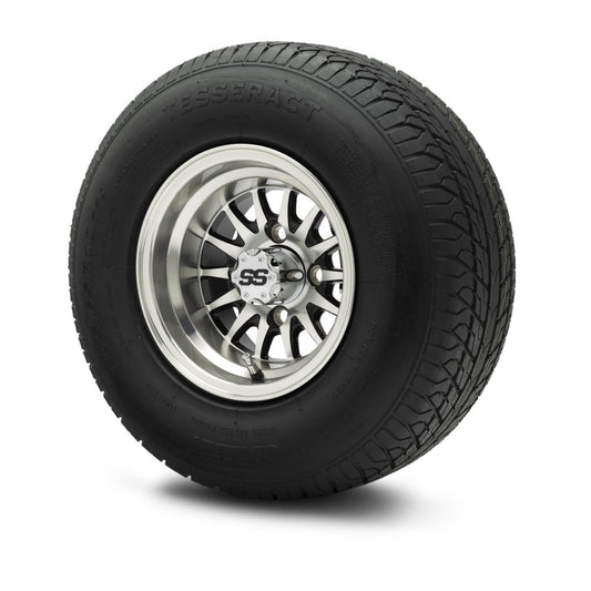 MODZ® 10" Medusa Machined Black Wheels & Street Tires Combo (Odyssey Tesseract Steel-Belted Radial 205/65-R10)