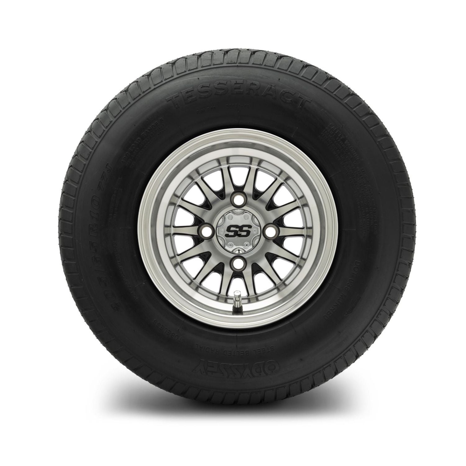MODZ® 10" Medusa Machined Black Wheels & Street Tires Combo (Odyssey Tesseract Steel-Belted Radial 205/65-R10)