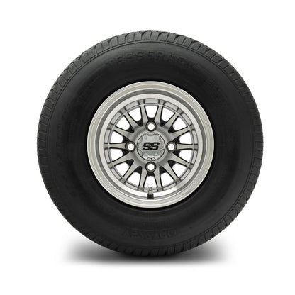 MODZ® 10" Medusa Machined Black Wheels & Street Tires Combo (Odyssey Tesseract Steel-Belted Radial 205/65-R10)