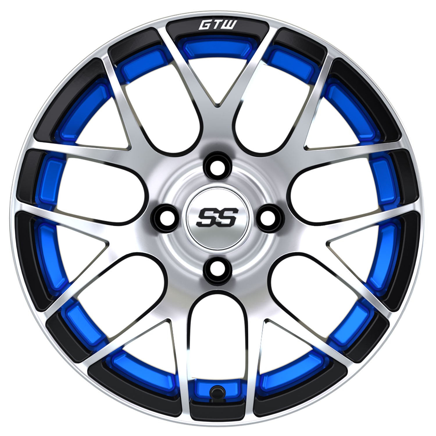 Pursuit 14 inch GTW golf cart wheel - Silver / Blue
