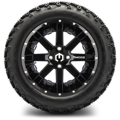 MODZ® 14" Assault Glossy Black with Ball Mill Wheels & Off-Road Tires Combo (Xcomp Gladiator 23-10-14 Radial)