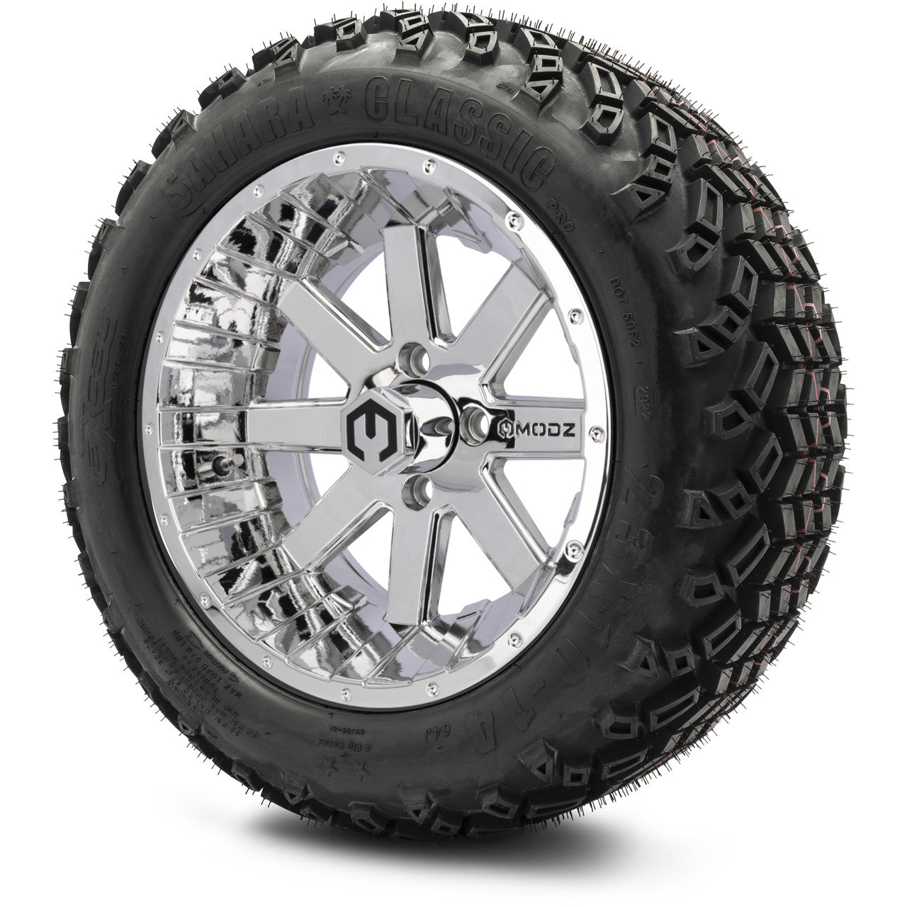 MODZ® 14" Assault Chrome Wheels & Off-Road Tires Combo (Xcomp Gladiator 23-10-14 Radial)