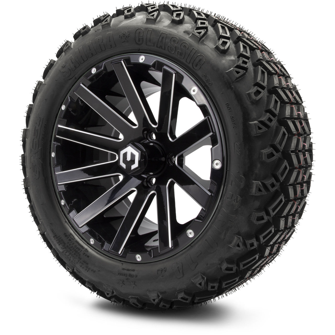 MODZ® 14" Mauler Glossy Black with Ball Mill Wheels & Off-Road Tires Combo (Arisun X-Trail All-Terrain 23x10-14)