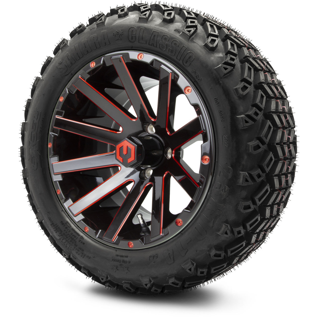MODZ® 14" Mauler Glossy Black and Red with Ball Mill Wheels & Off-Road Tires Combo (Xcomp Gladiator 23-10-14 Radial)