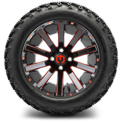 MODZ® 14" Mauler Glossy Black and Red with Ball Mill Wheels & Off-Road Tires Combo (Arisun X-Armory All-Terrain 23x10-14 Radial)