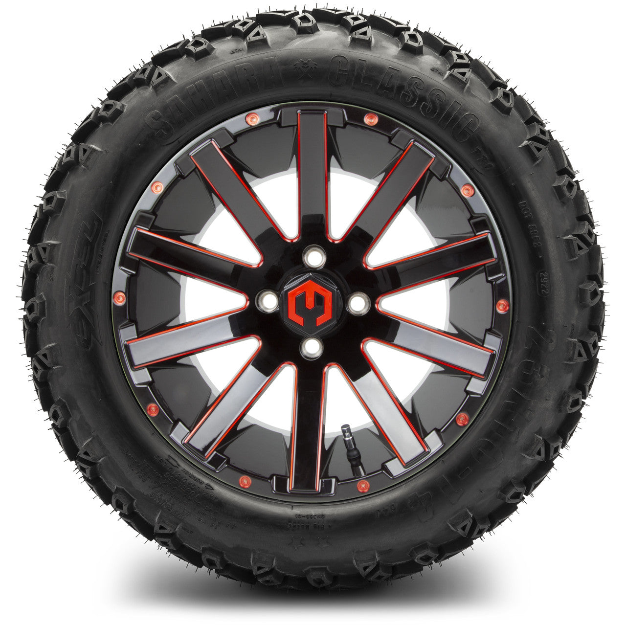 MODZ® 14" Mauler Glossy Black and Red with Ball Mill Wheels & Off-Road Tires Combo (Arisun X-Trail All-Terrain 23x10-14)
