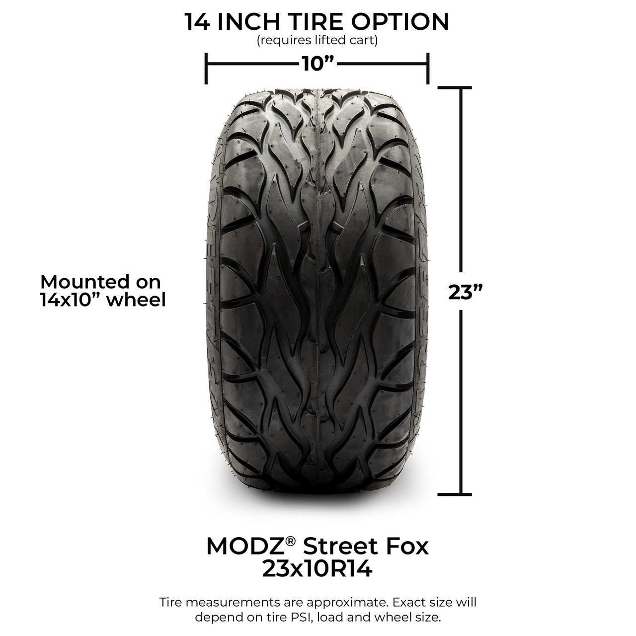 MODZ® 14" Assassin Chrome  Wheels & Street Tires Combo (MODZ Street Fox Radial 23x10-14)