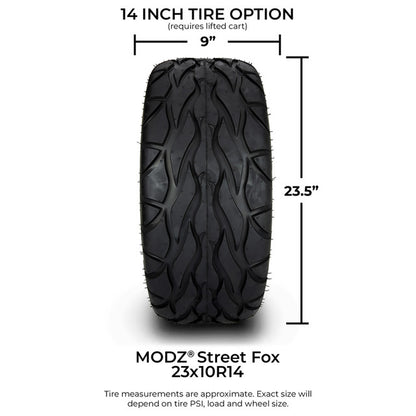 MODZ® 14" Mayhem Brushed Gunmetal with Ball Mill Wheels & Street Tires Combo (MODZ Street Fox Radial 23x10-14)