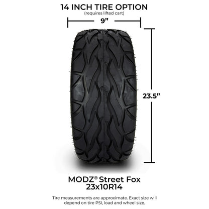 MODZ® 14" Vampire Machined Black Wheels & Street Tires Combo (MODZ Street Fox Radial 23x10-14)