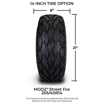 MODZ® 14" Vampire Machined Black Wheels & Street Tires Combo (MODZ Street Fox Radial 205/40-14)