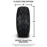 MODZ® 14" Mayhem Brushed Gunmetal with Ball Mill Wheels & Street Tires Combo (MODZ Street Fox Radial 205/40-14)