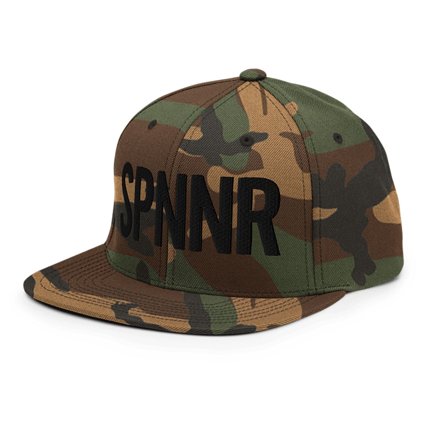 Spinner Snapback The Links Camo Black golf hat – left front angle