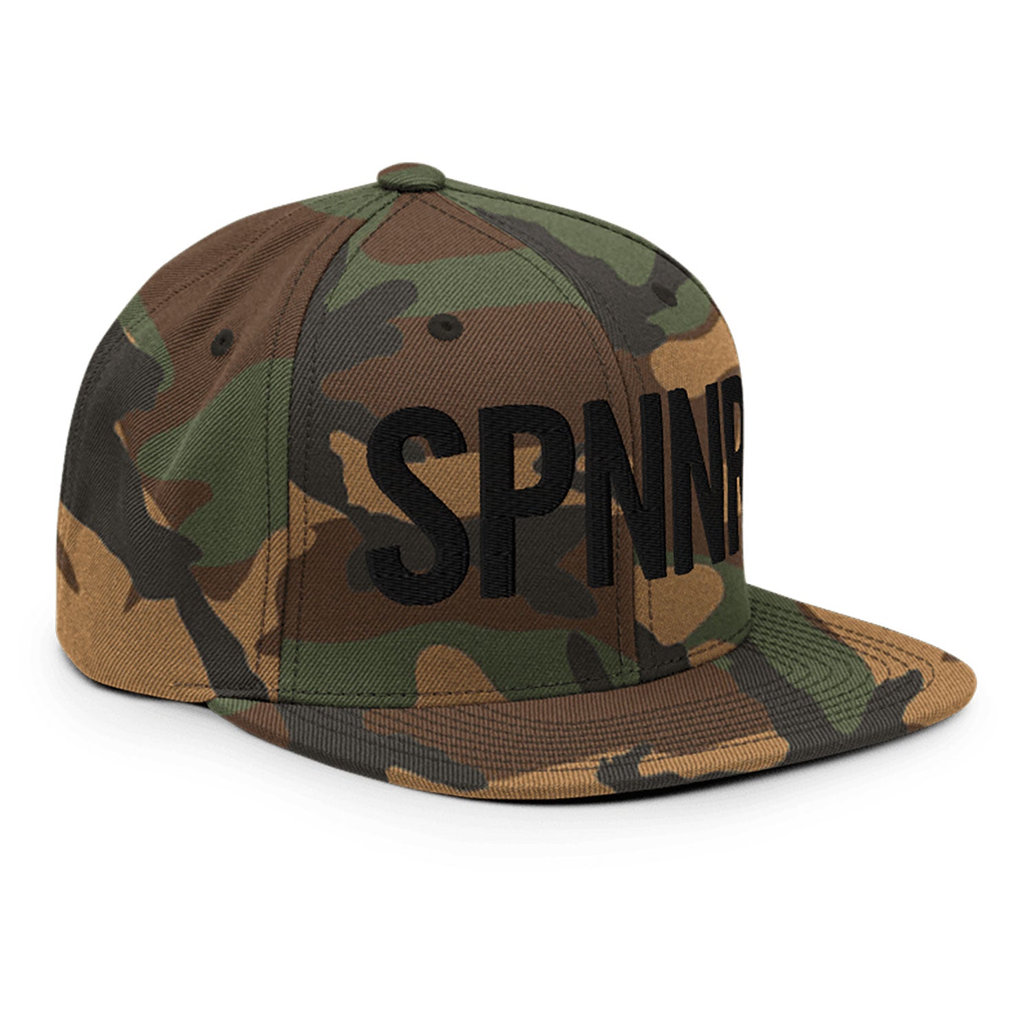 Spinner Snapback The Links Camo Black golf hat – right front angle