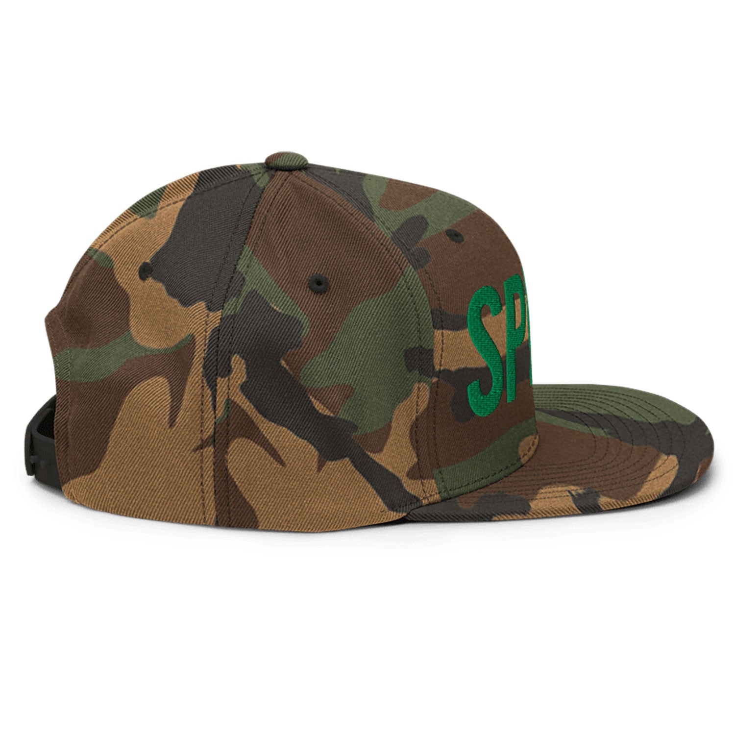 Spinner Snapback The Links Camo Kelly golf hat – right side