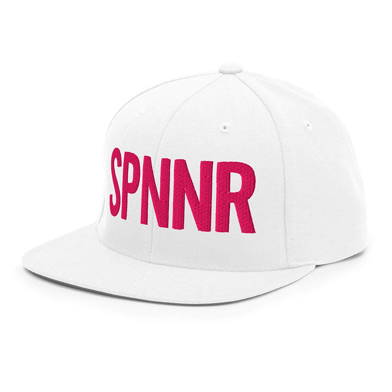 Spinner Snapback The Links White Pink golf hat – left front angle