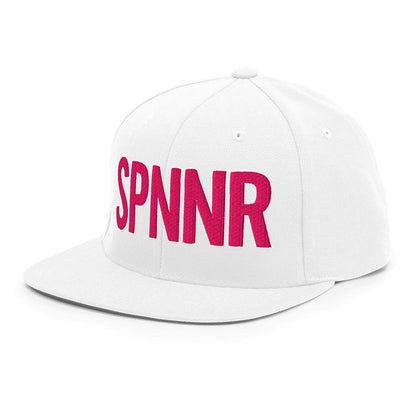 Spinner Snapback The Links White Pink golf hat – left front angle