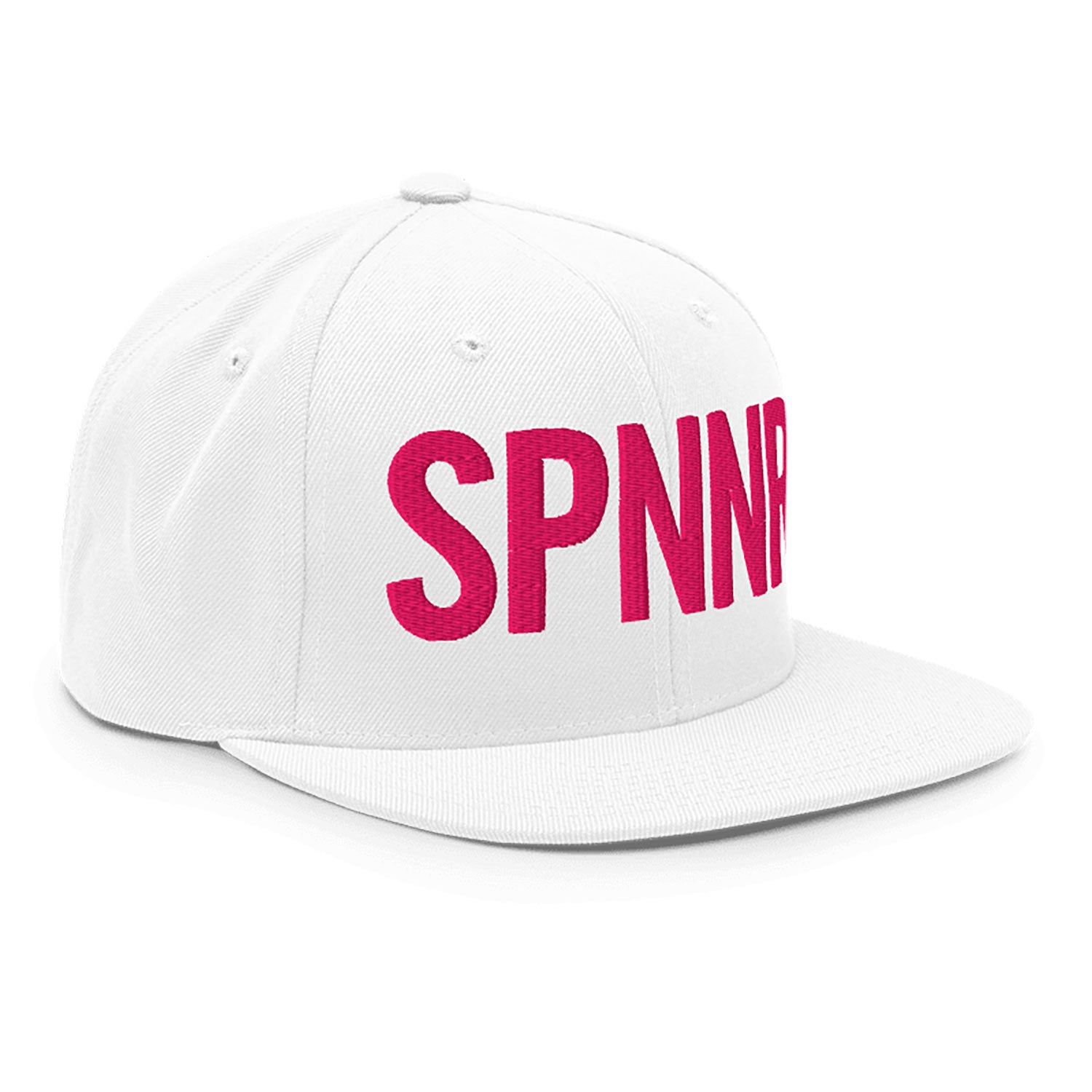 Spinner Snapback The Links White Pink golf hat – right front angle