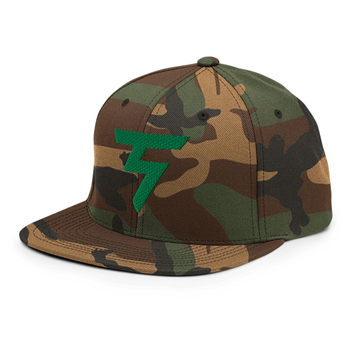 Spinner Snapback The Torrey Camo Kelly golf hat – left front angle