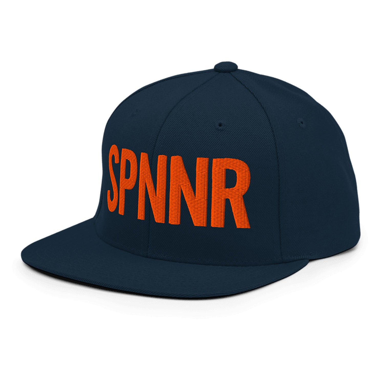 Spinner Snapback The Links Navy Orange golf hat – left front angle