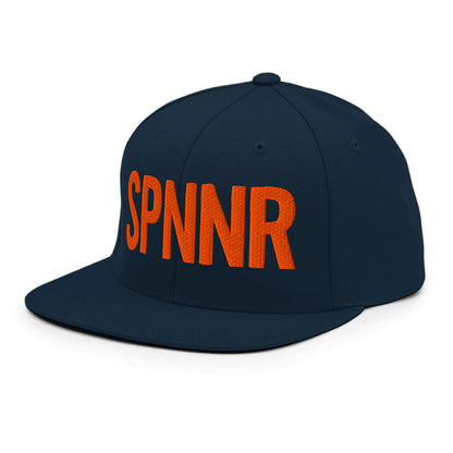 Spinner Snapback The Links Navy Orange golf hat – left front angle