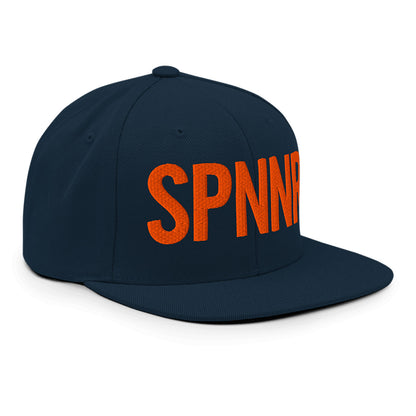Spinner Snapback The Links Navy Orange golf hat – right front angle