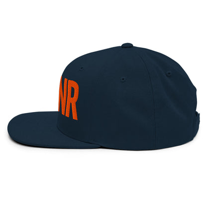 Spinner Snapback The Links Navy Orange golf hat – left side