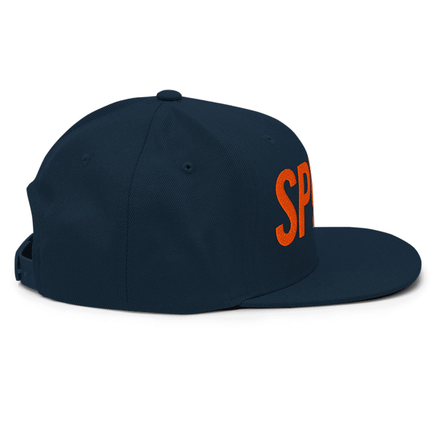 Spinner Snapback The Links Navy Orange golf hat – right side