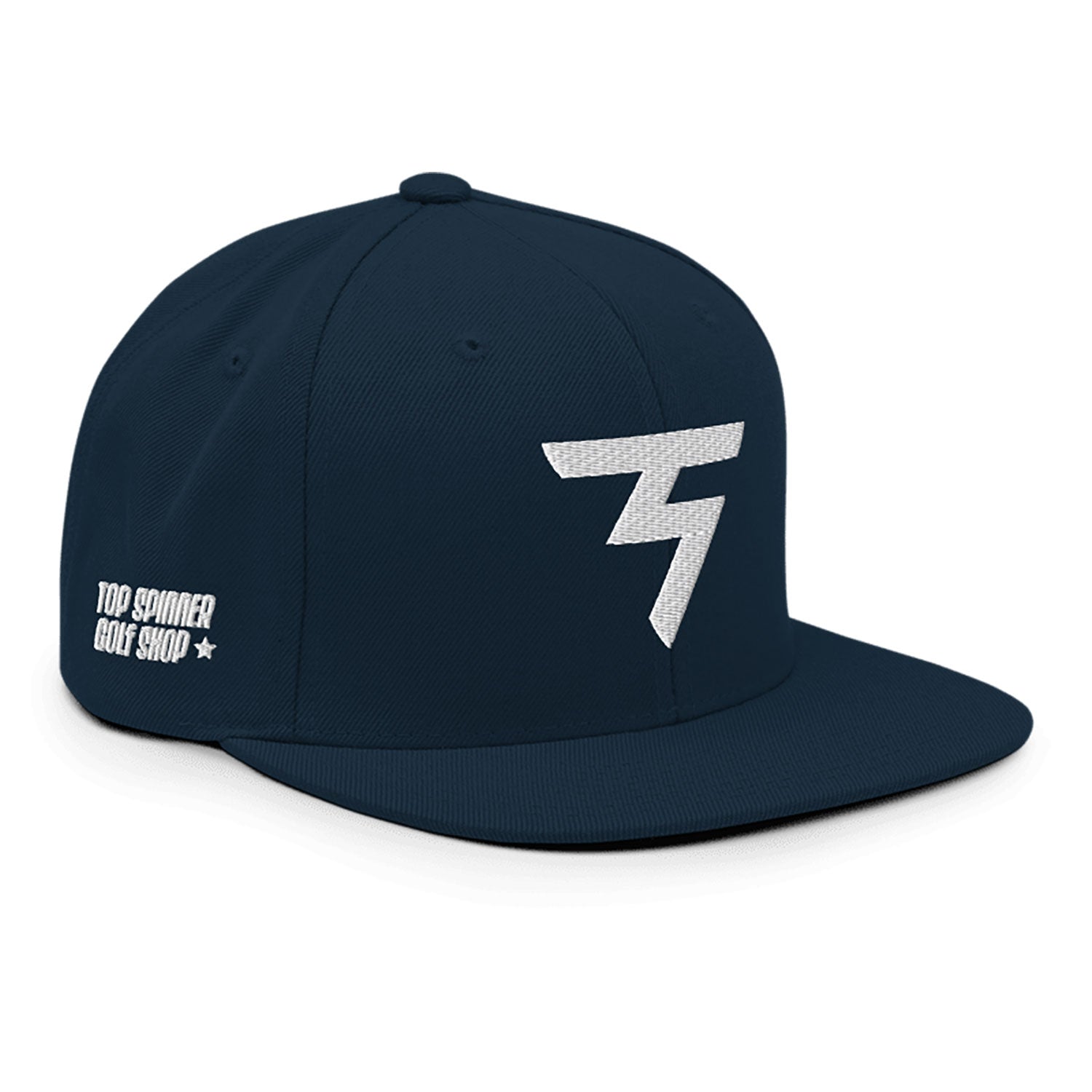 Spinner Snapback The Torrey Navy White golf hat – left front angle