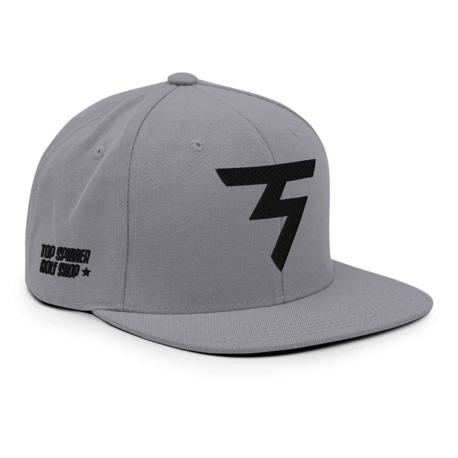 Spinner Snapback The Torrey Silver Black golf hat – right front angle