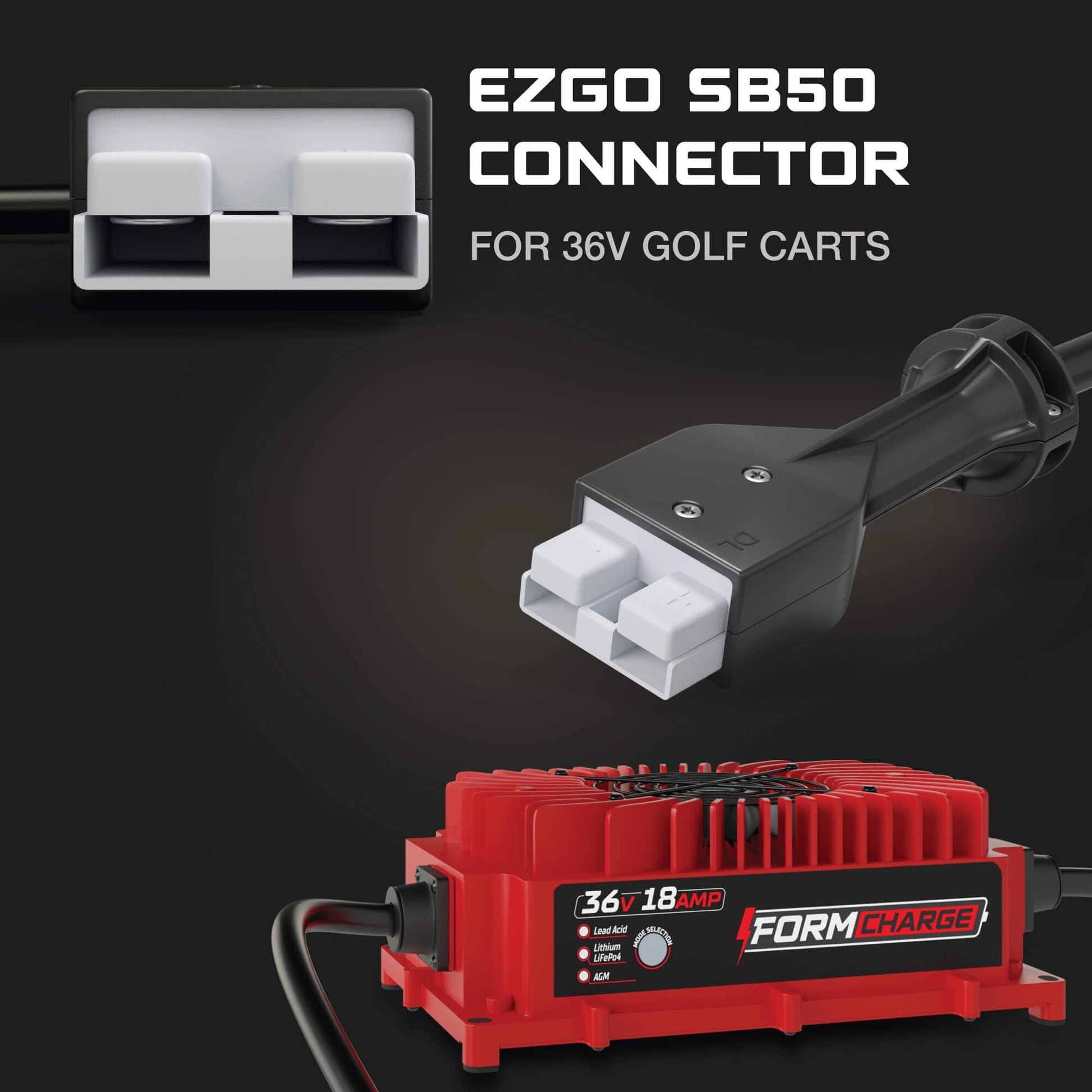 EZGO 36V Golf Cart Charger - Marathon - SB50 Anderson Plug - 36V 18A Lithium, LiFePO4, Lead Acid, AGM