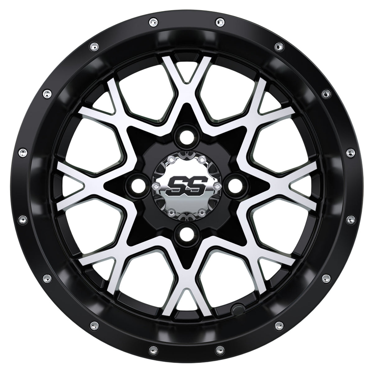 Vortex 12 inch GTW golf cart wheel - Matte Black / Silver