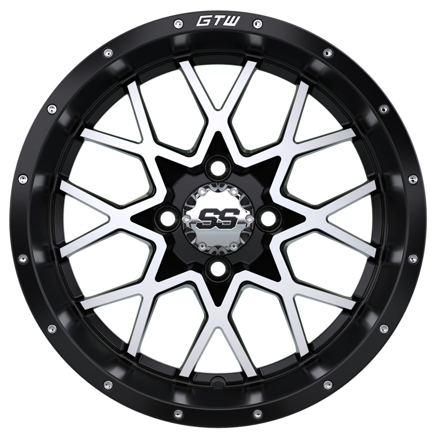 Vortex 14 inch GTW golf cart wheel - Black / Silver