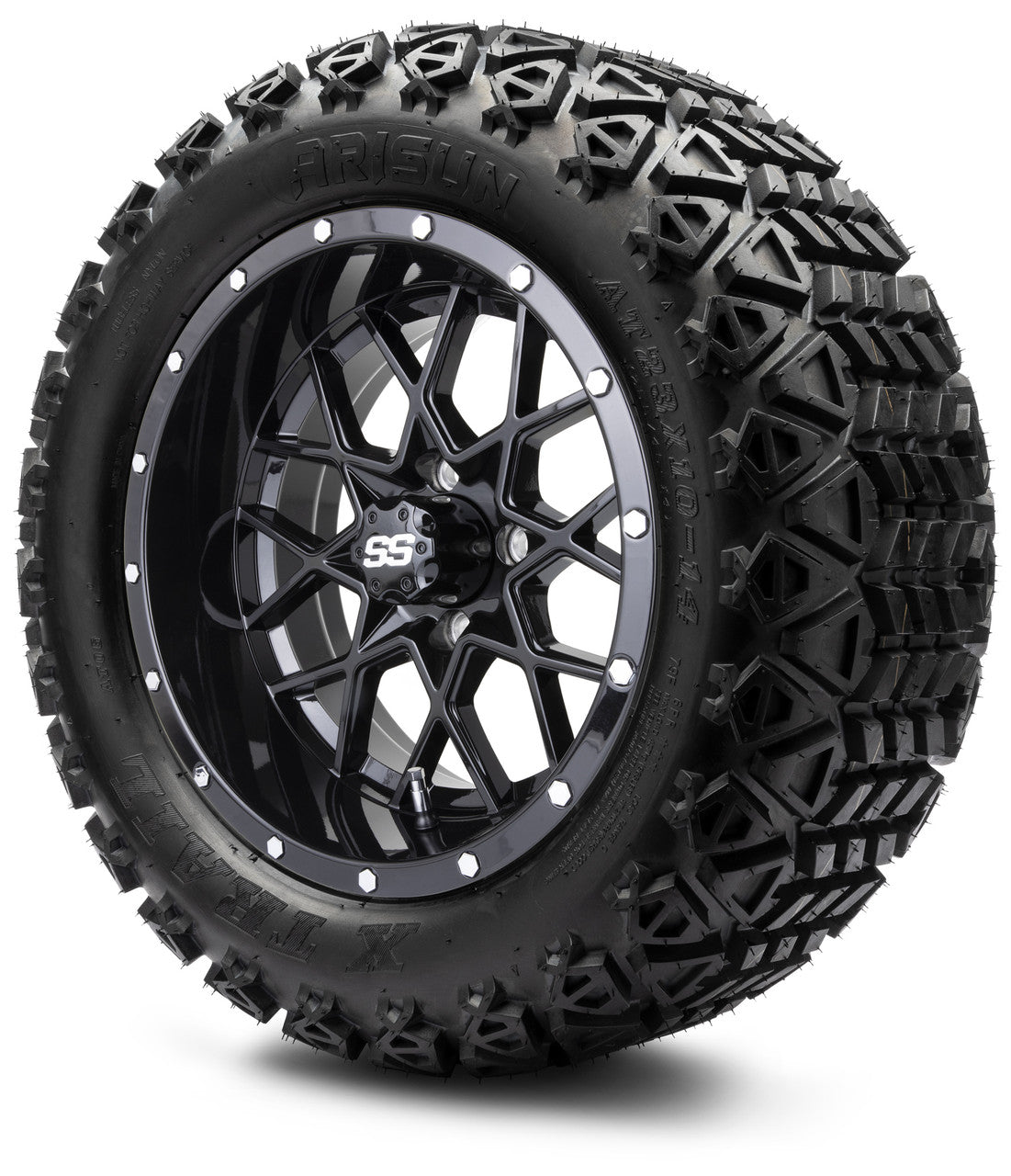 MODZ® 14" Vortex Glossy Black Wheels & Off-Road Tires Combo (Xcomp Gladiator 23-10-14 Radial)