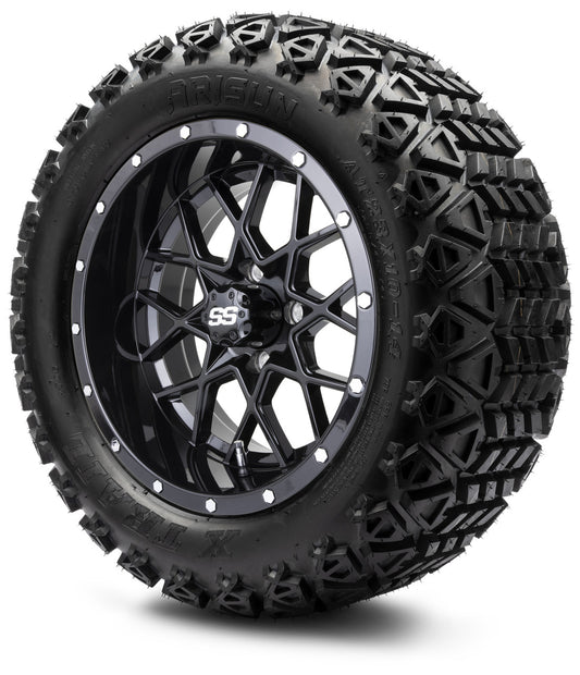 MODZ® 14" Vortex Glossy Black Wheels & Off-Road Tires Combo (Arisun X-Trail All-Terrain 23x10-14)