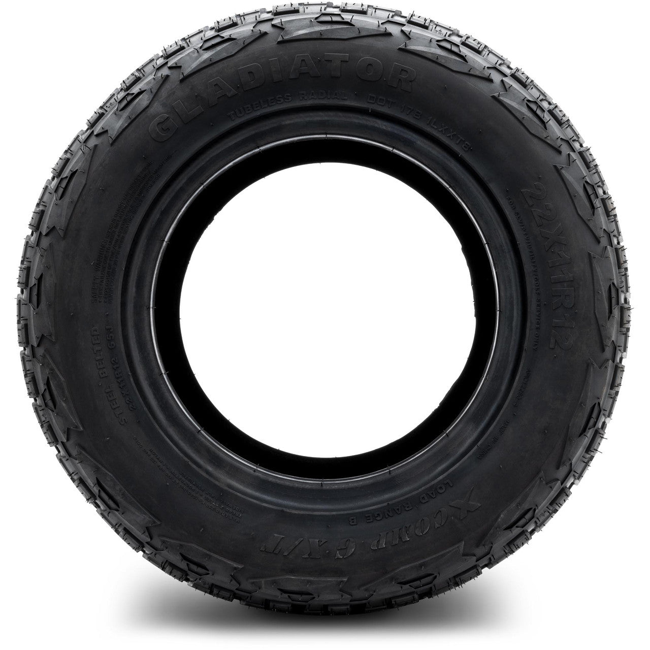 Xcomp® Gladiator 22x11-R12 Steel Belted Radial Golf Cart Tire - front view